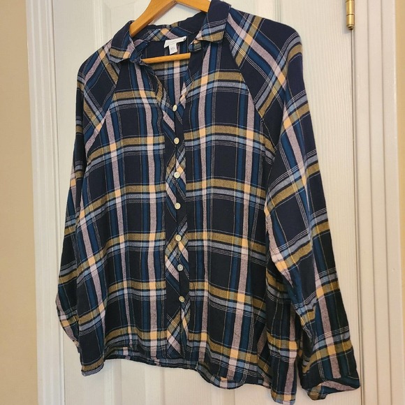 J Jill Womens Plaid Long Sleeve V-Neck Button Up Top Soft Modal Western Size S - Picture 2 of 10